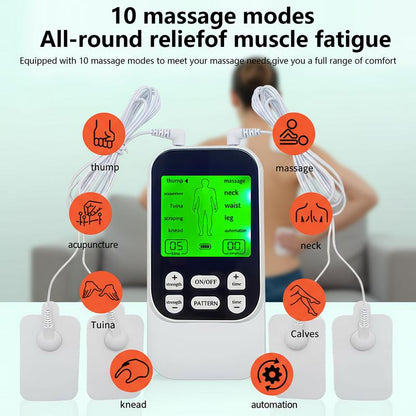 TENS EMS Muscle Stimulator – 10 Modes, Dual Channel, 30 Intensity Levels, Compact & Rechargeable