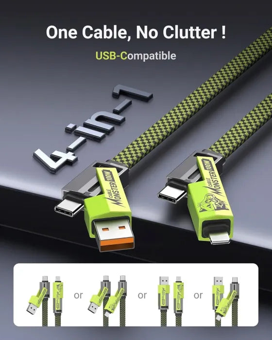 4 in 1 Fast charging Cable PD65W 1.5MLength (usB-A, Type C, Lightning)